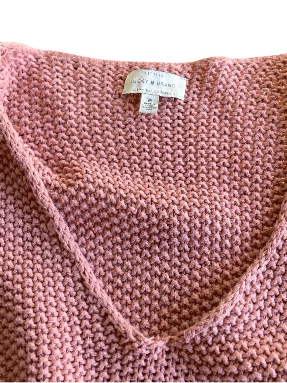 Lucky Brand Pink Cotton Knit V-Neck Sweater Medium Cozy Fall Pullover - Picture 4 of 7
